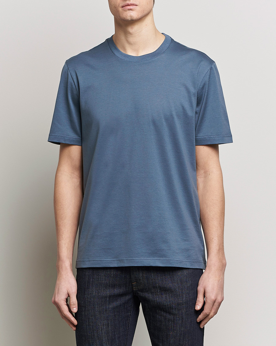 Men | Brioni | Brioni | Short Sleeve Cotton T-Shirt Petroleum