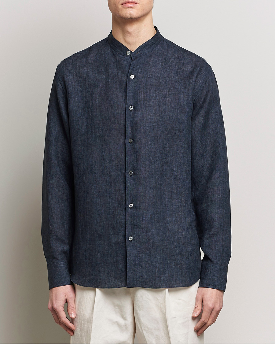 Herren | Hemden | Brioni | Linen Guru Collar Shirt Navy