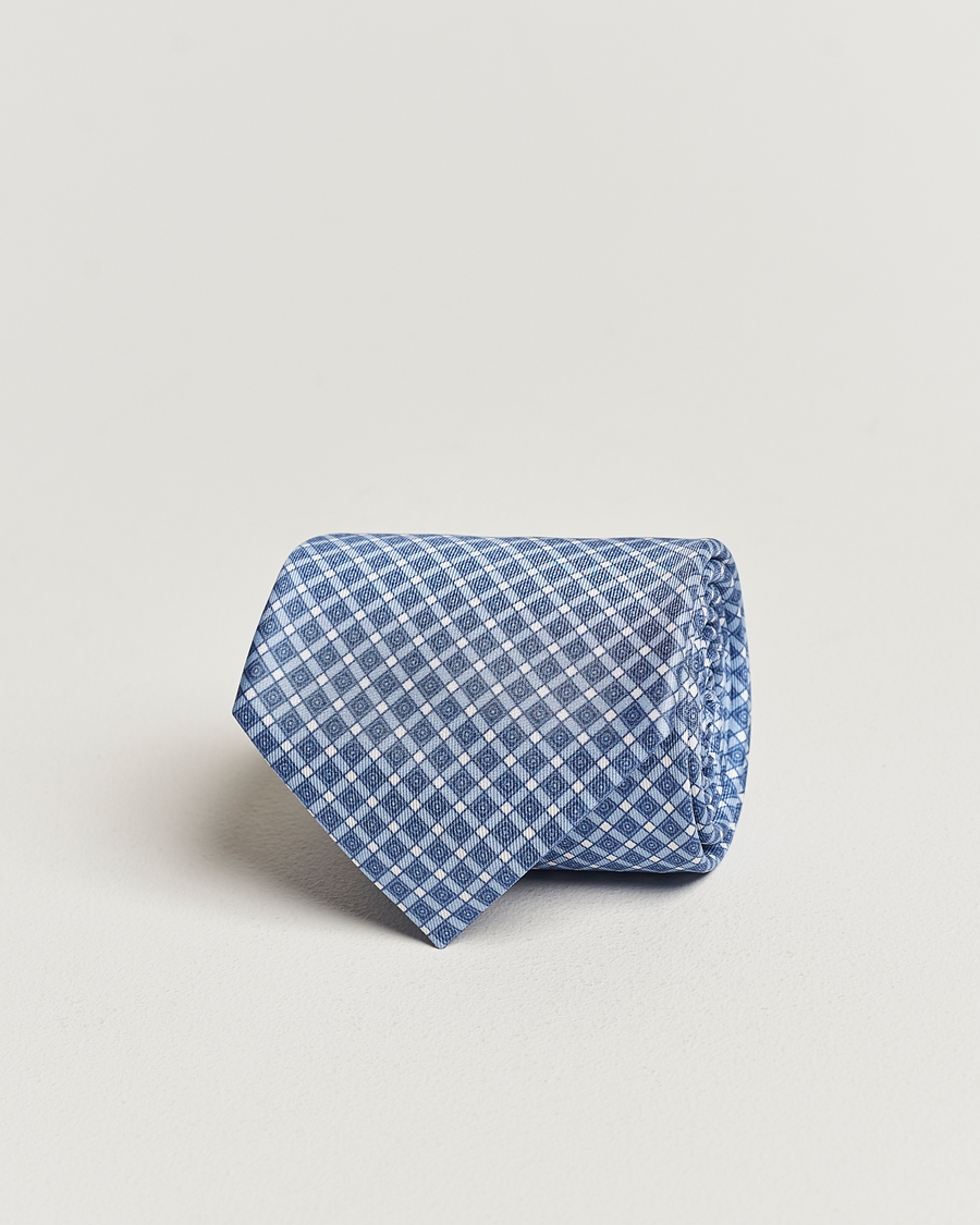 Herren | Brioni Printed Silk Tie Blue Check | Brioni | Printed Silk Tie Blue Check