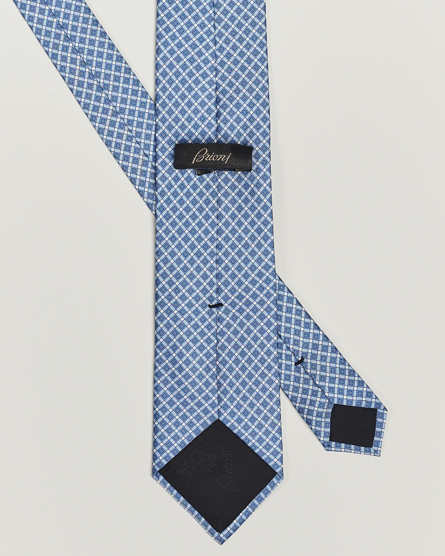 Herren | Brioni Printed Silk Tie Blue Check | Brioni | Printed Silk Tie Blue Check
