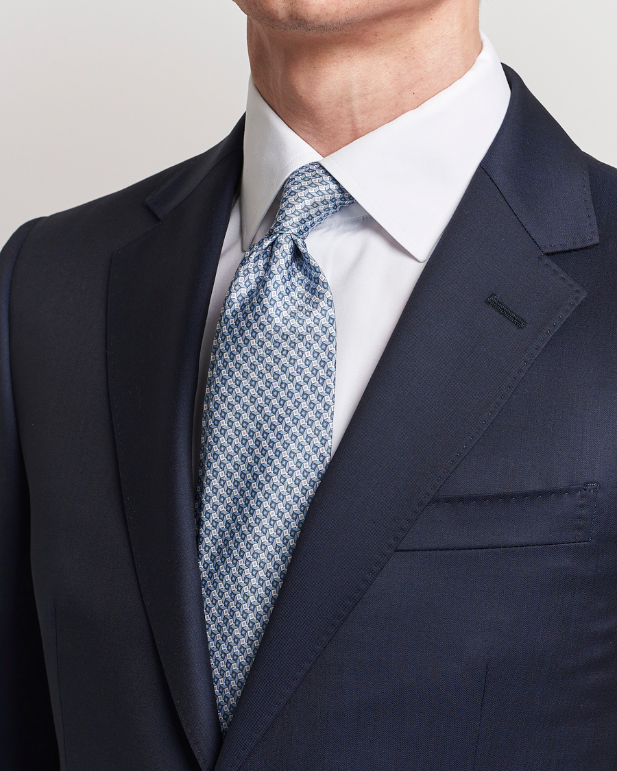 Herren | Luxury Brands | Brioni | Printed Silk Tie Light Blue