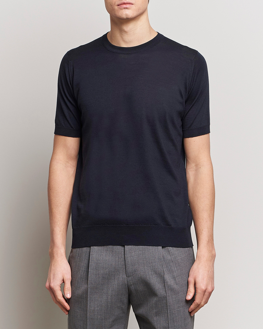 Herren | Kurzarm T-Shirt | John Smedley | Hilcote Wool/Sea Island Cotton T-Shirt Navy