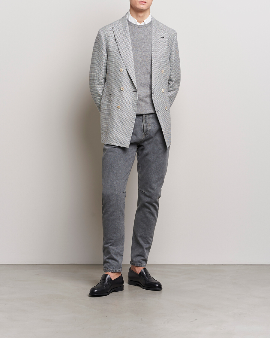 Herren | Sakkos | Brunello Cucinelli | Double Breasted Houndstooth Blazer Light Grey