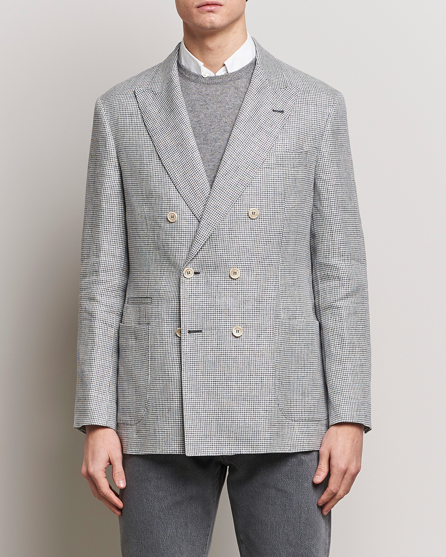 Herren | Formal Wear | Brunello Cucinelli | Double Breasted Houndstooth Blazer Light Grey