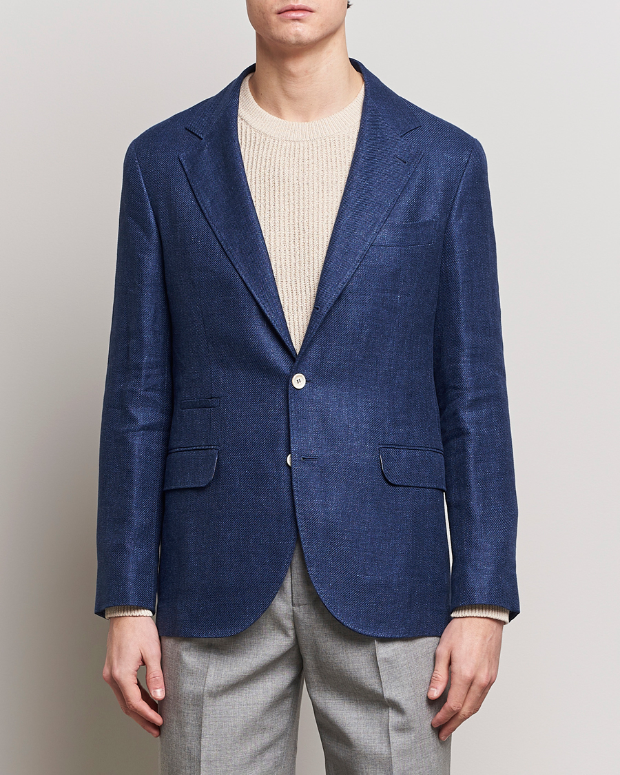 Herren | Italian Department | Brunello Cucinelli | Linen/Silk Blazer Indigo Blue