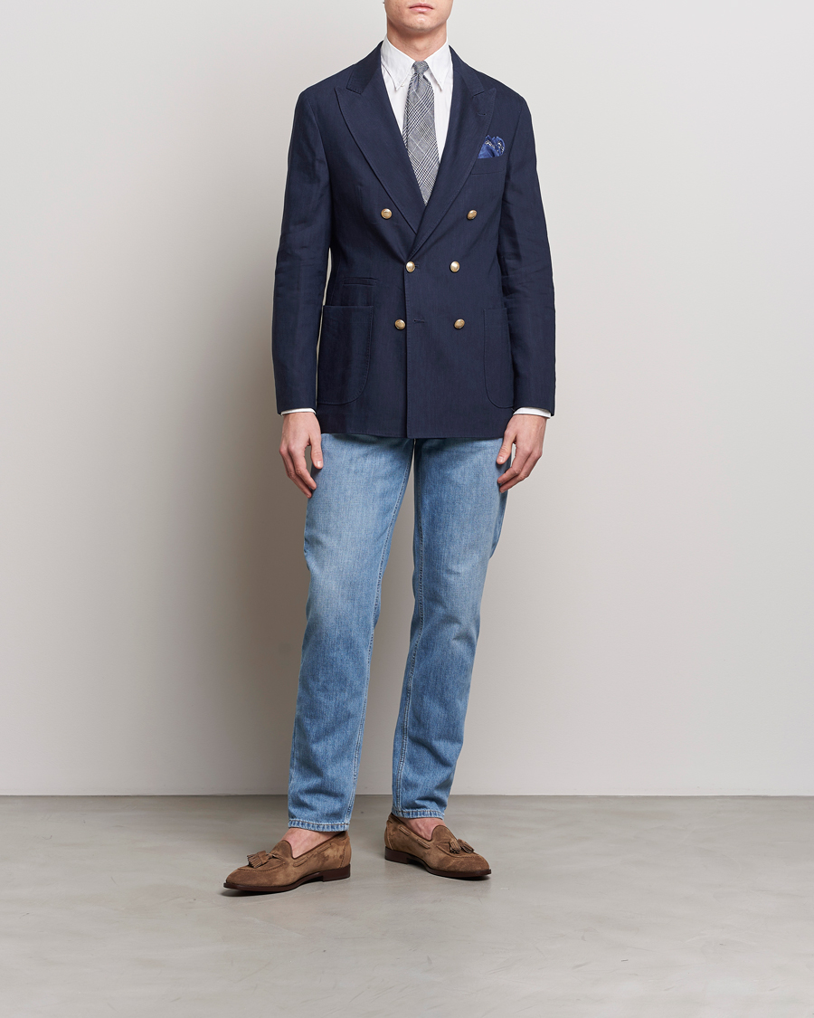 Herren | Sakkos | Brunello Cucinelli | Double Breasted Wool/Linen Blazer Navy