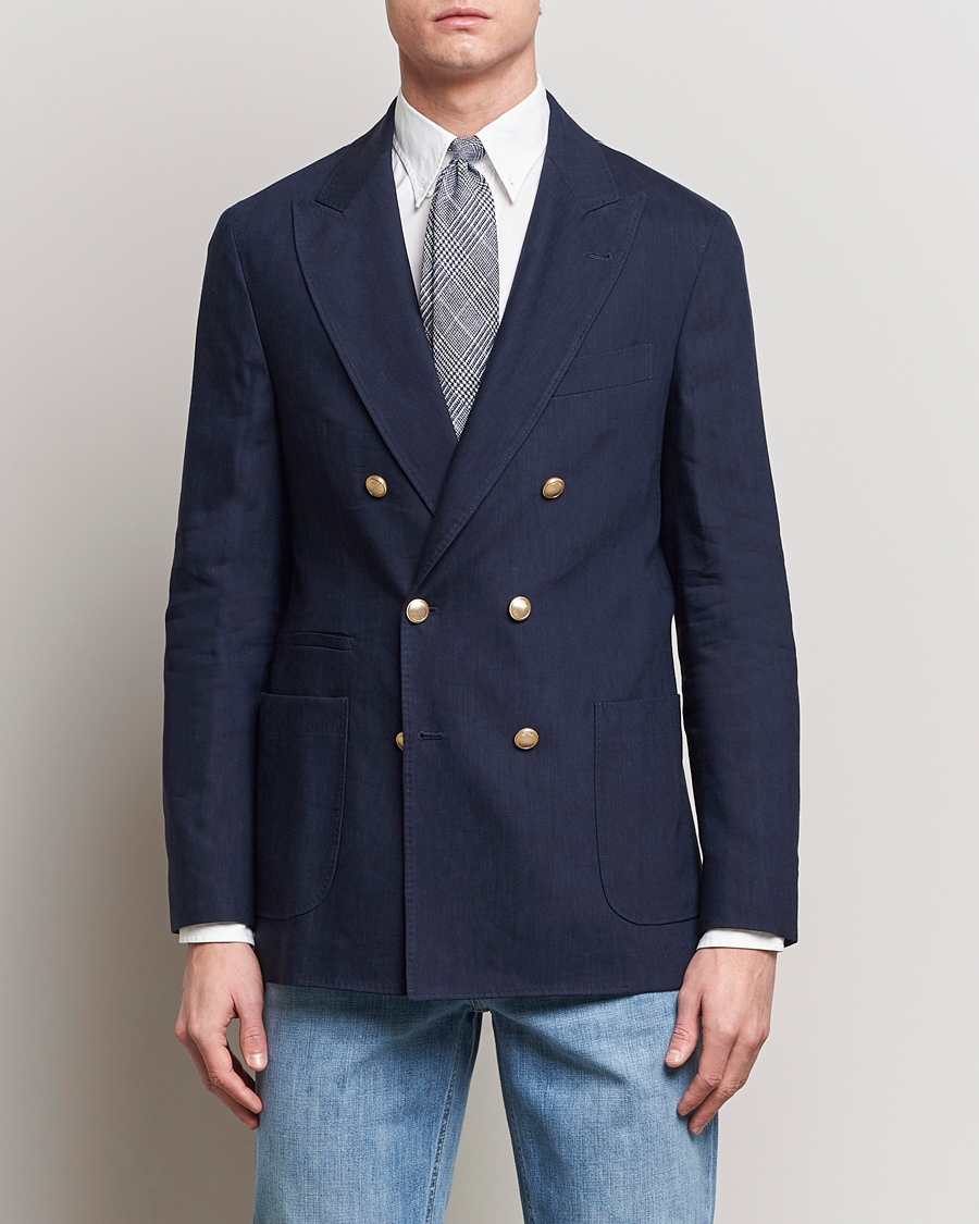 Herren | Italian Department | Brunello Cucinelli | Double Breasted Wool/Linen Blazer  Navy