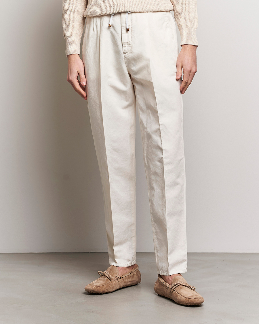 Herren | Quiet Luxury | Brunello Cucinelli | Cotton/Linen Drawstring Pants Off White