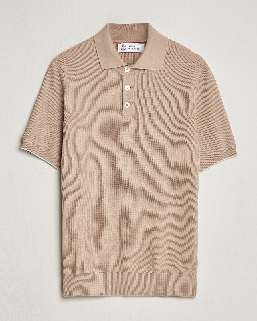 Herren | Poloshirts | Brunello Cucinelli | Rib Stitch Knitted Polo Beige