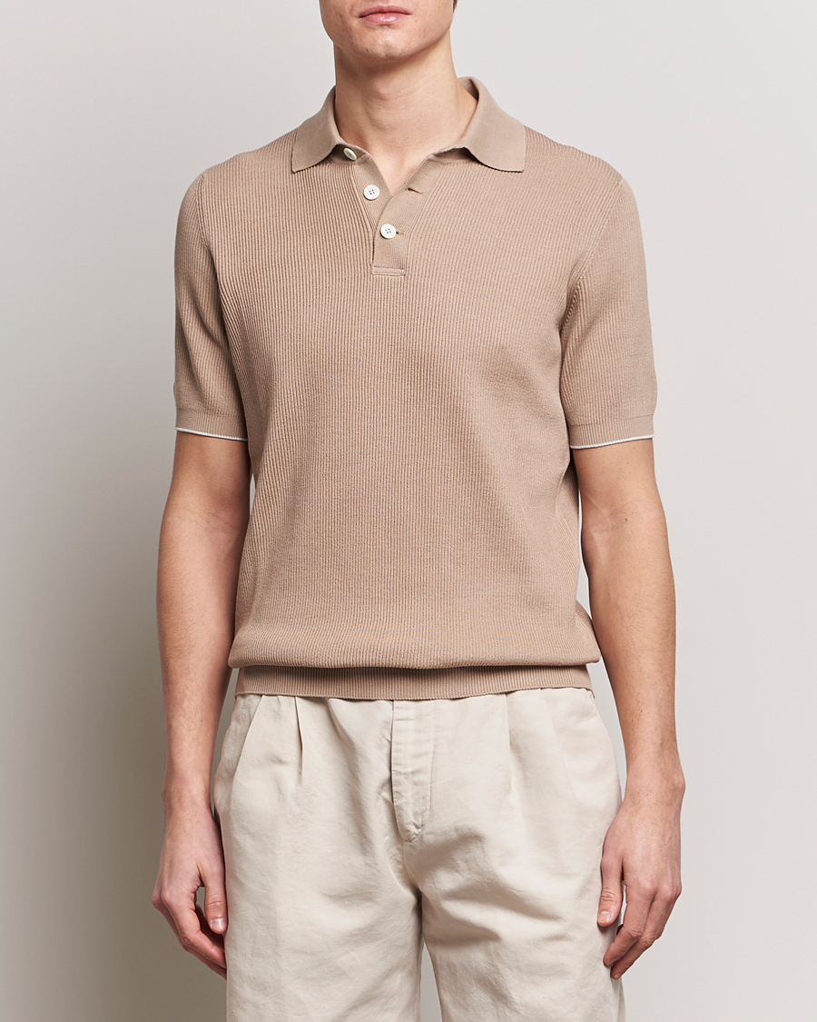 Herren | Poloshirts | Brunello Cucinelli | Rib Stitch Knitted Polo Beige
