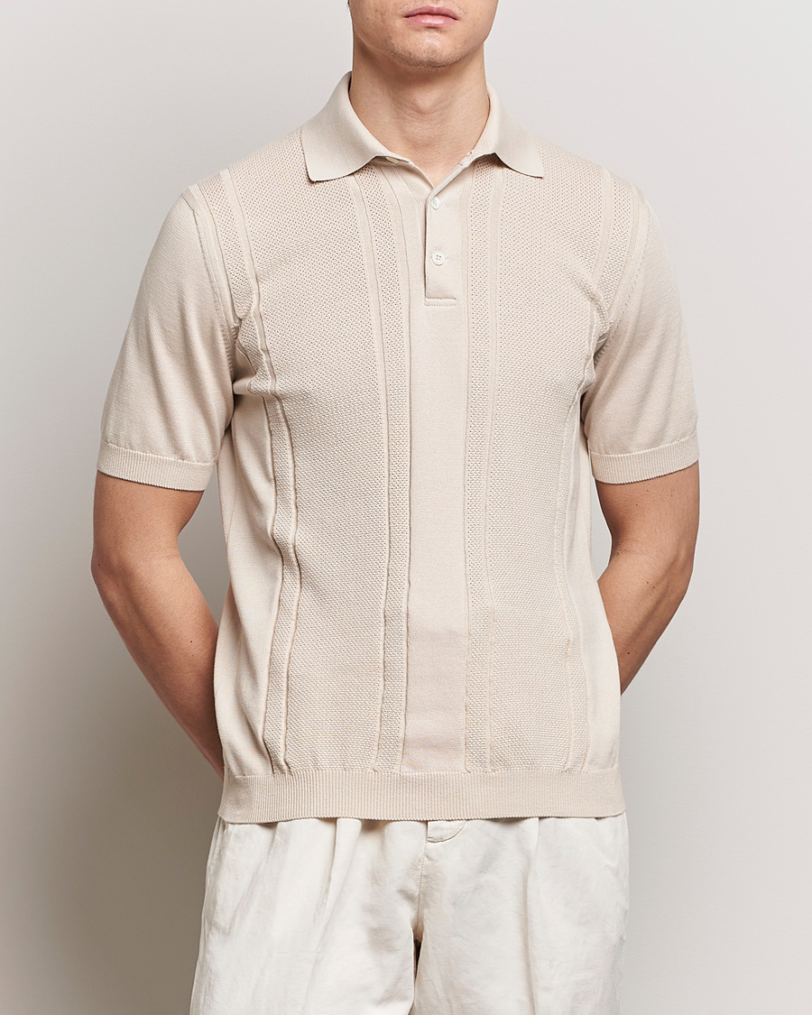 Herren | Poloshirt | Brunello Cucinelli | Front Structure Knitted Polo Light Beige