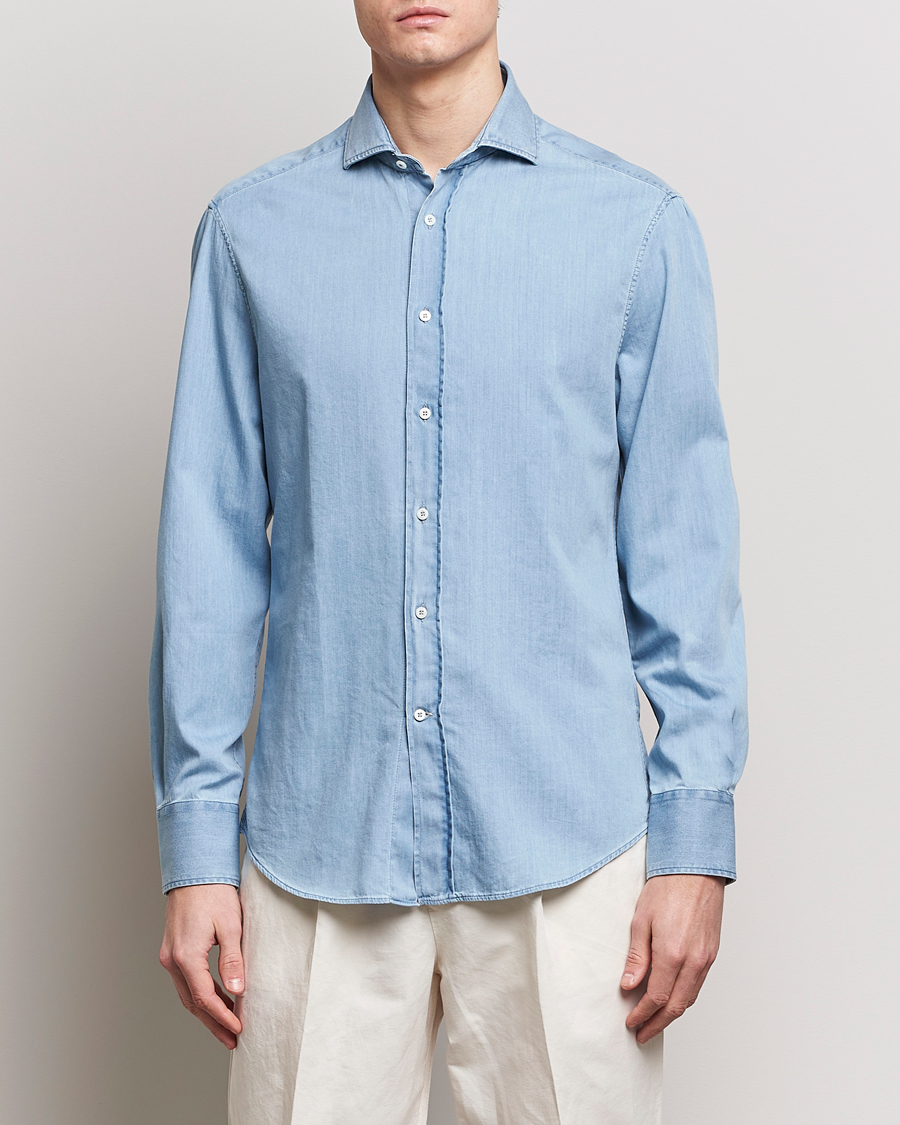 Herren | Freizeithemden | Brunello Cucinelli | Slim Fit Denim Shirt Light Blue
