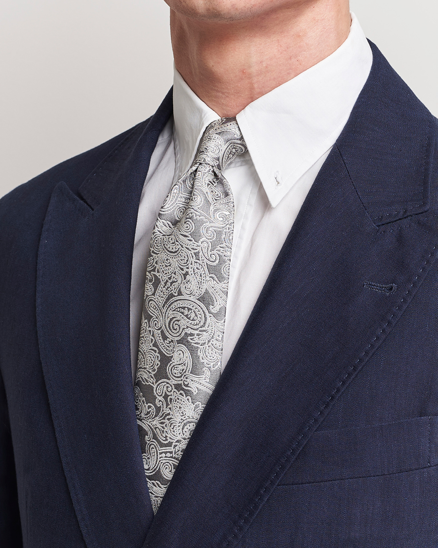 Herren | Brunello Cucinelli Paisley Silk Tie Grey | Brunello Cucinelli | Paisley Silk Tie Grey