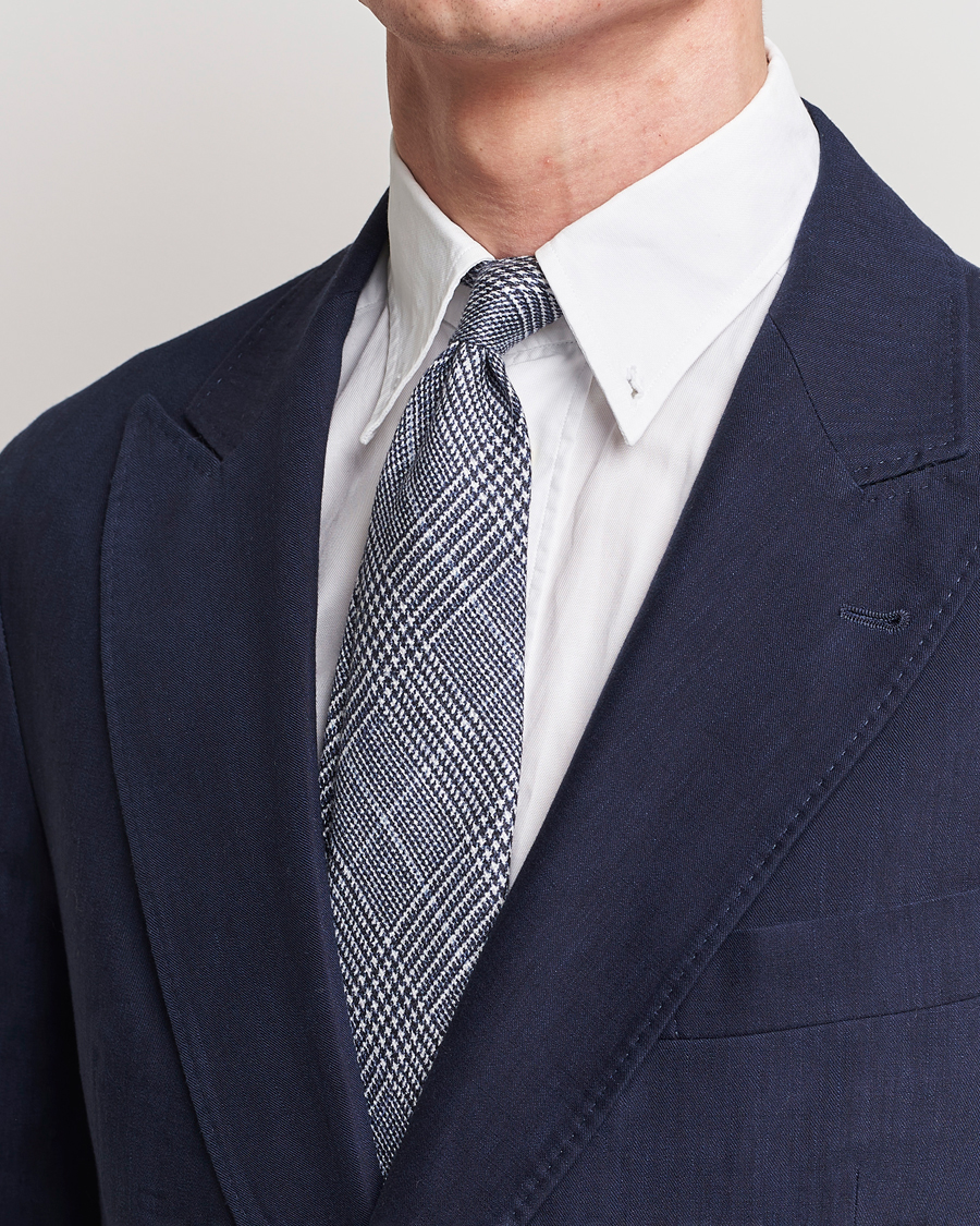 Herren | Italian Department | Brunello Cucinelli | Prince Of Wales Linen Tie Dark Blue