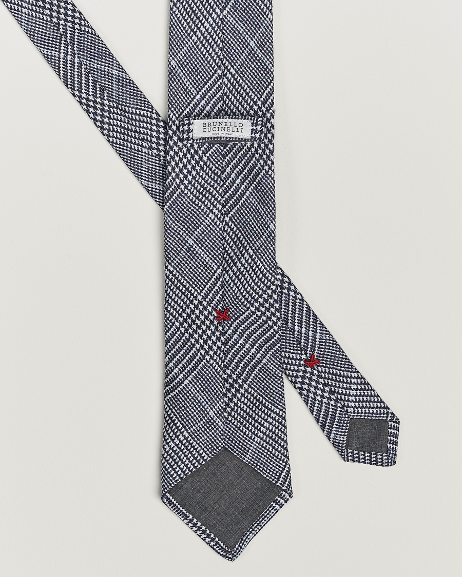 Herren | Brunello Cucinelli Prince Of Wales Linen Tie Dark Blue | Brunello Cucinelli | Prince Of Wales Linen Tie Dark Blue
