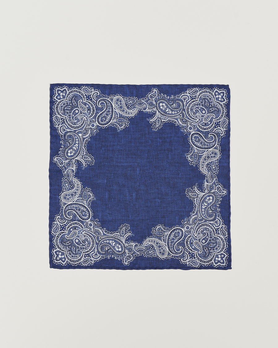 Herren | Brunello Cucinelli Paisley Silk Pocket Square Navy | Brunello Cucinelli | Paisley Silk Pocket Square Navy