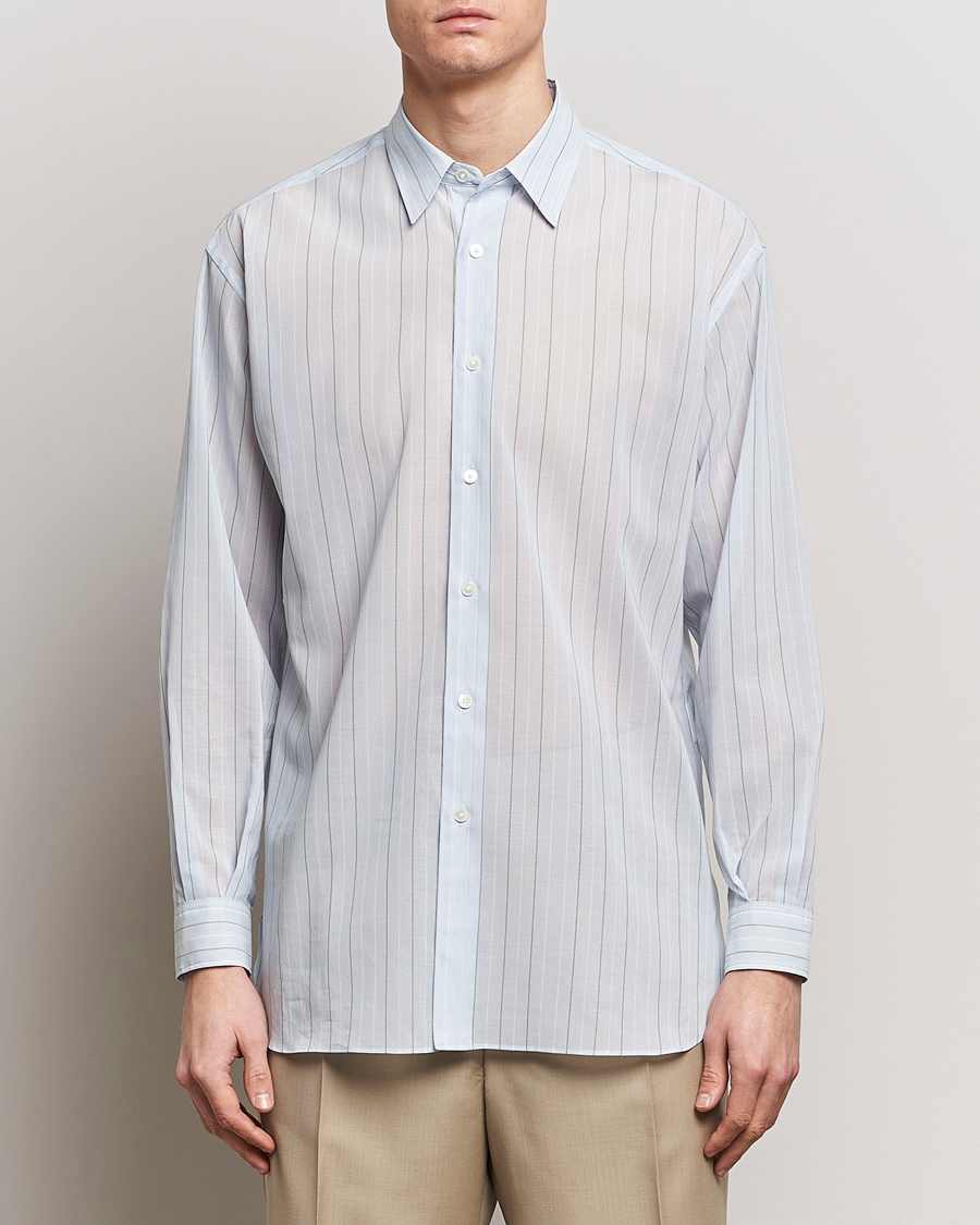 Men | Japanese Department | Auralee | Hard Twist Light Cotton Shirt Light Blue Stripe