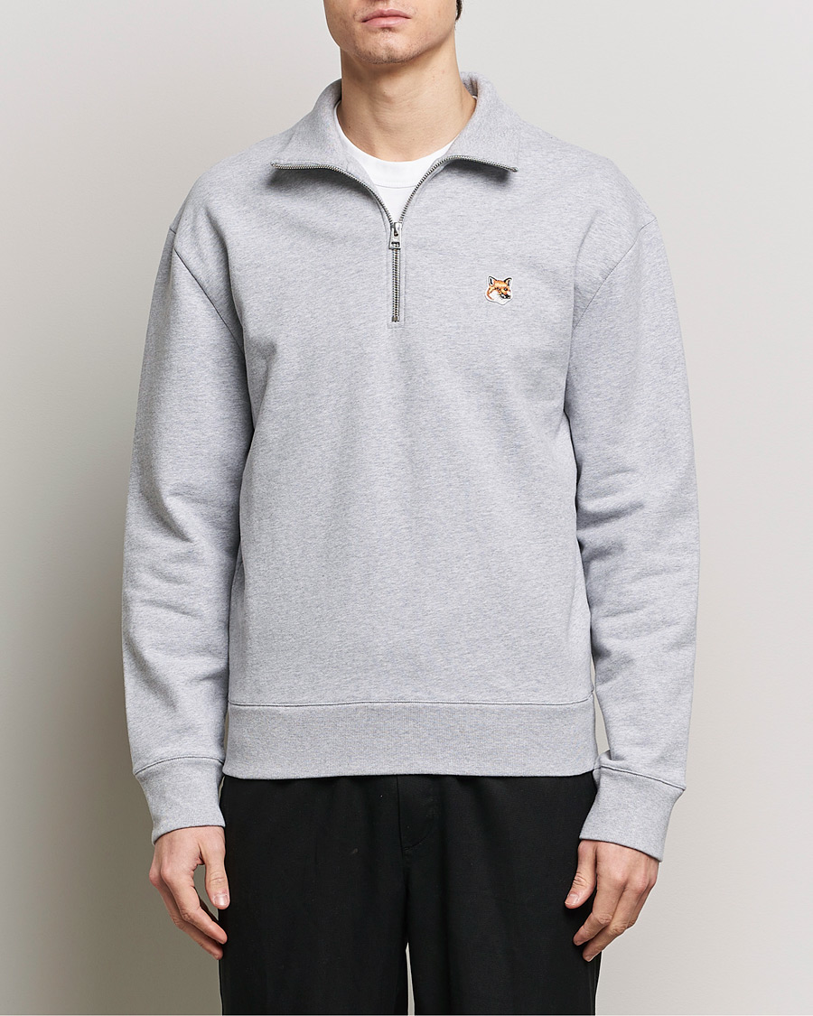 Herren | 20% sale | Maison Kitsuné | Fox Head Half Zip Sweatshirt Light Grey Melange
