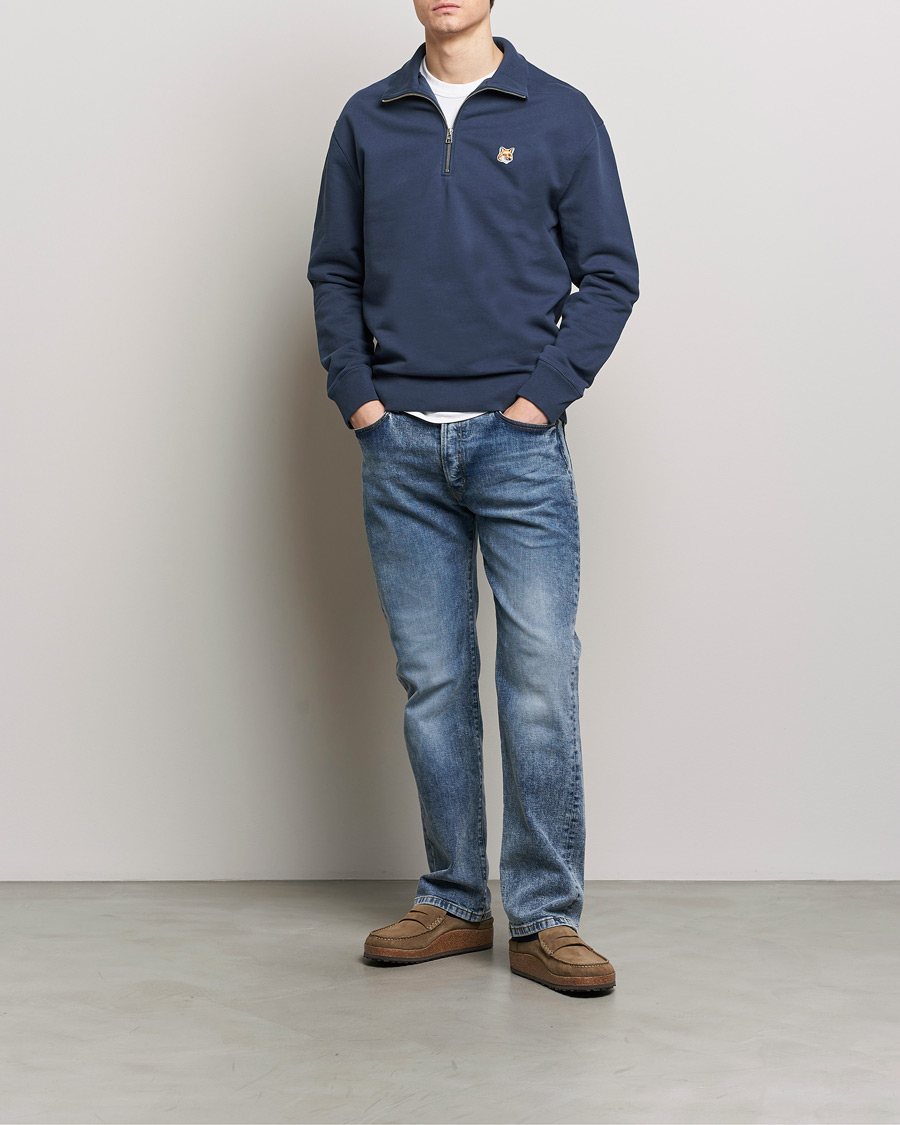 Herren | Pullover | Maison Kitsuné | Fox Head Half Zip Sweatshirt Ink Blue