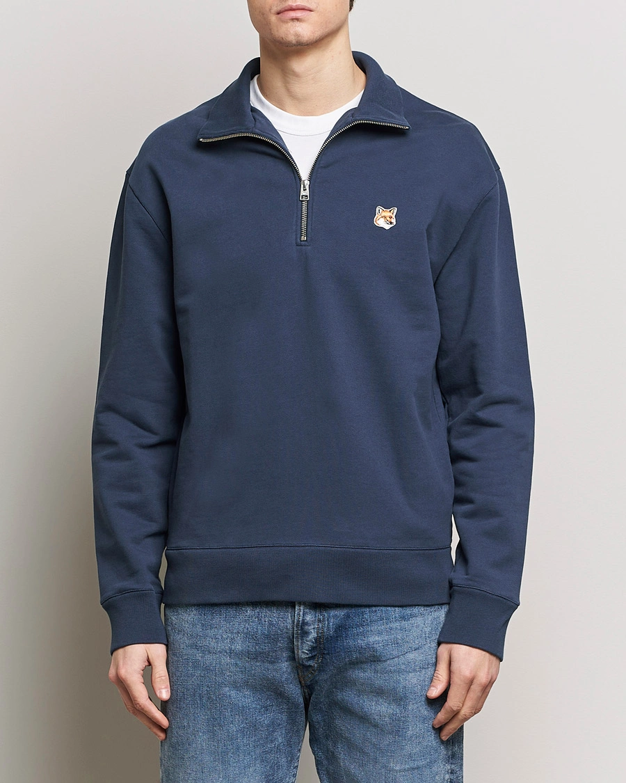 Herren | Pullover | Maison Kitsuné | Fox Head Half Zip Sweatshirt Ink Blue
