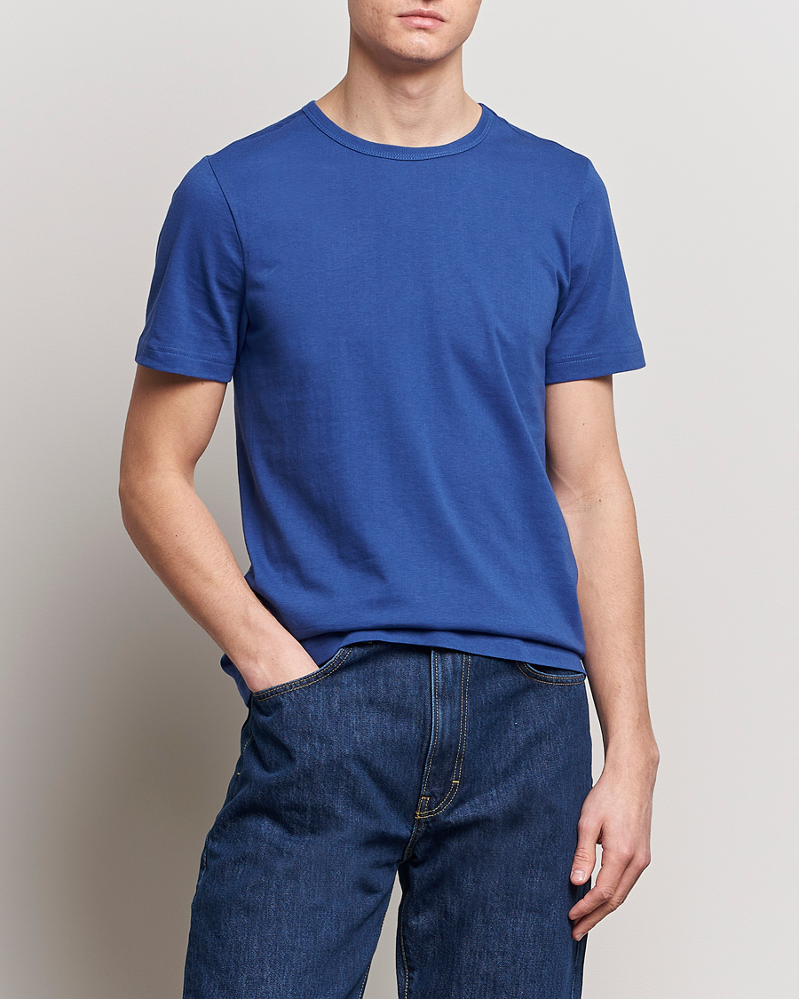 Herren | Kurzarm T-Shirt | Merz b. Schwanen | 1950s Classic Loopwheeled T-Shirt Vintage Blue