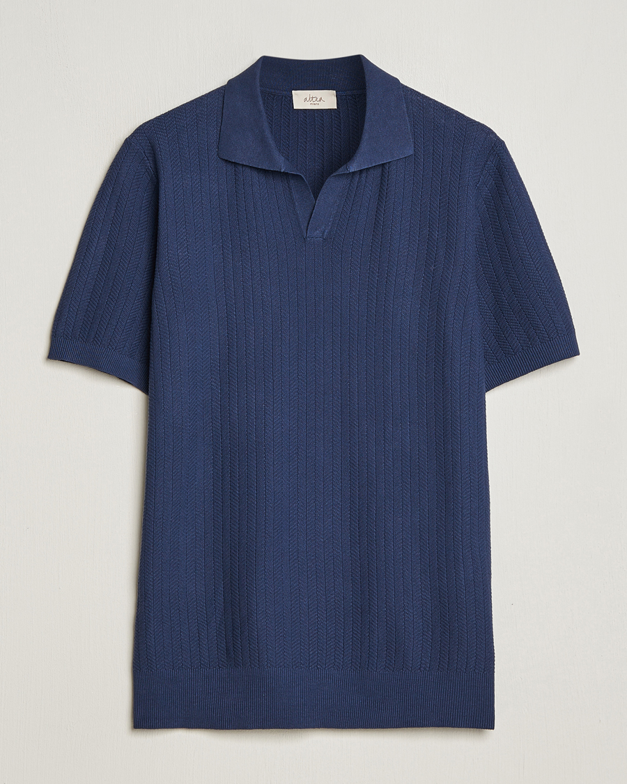 Herren | Poloshirts | Altea | Knitted Chevron Polo Navy