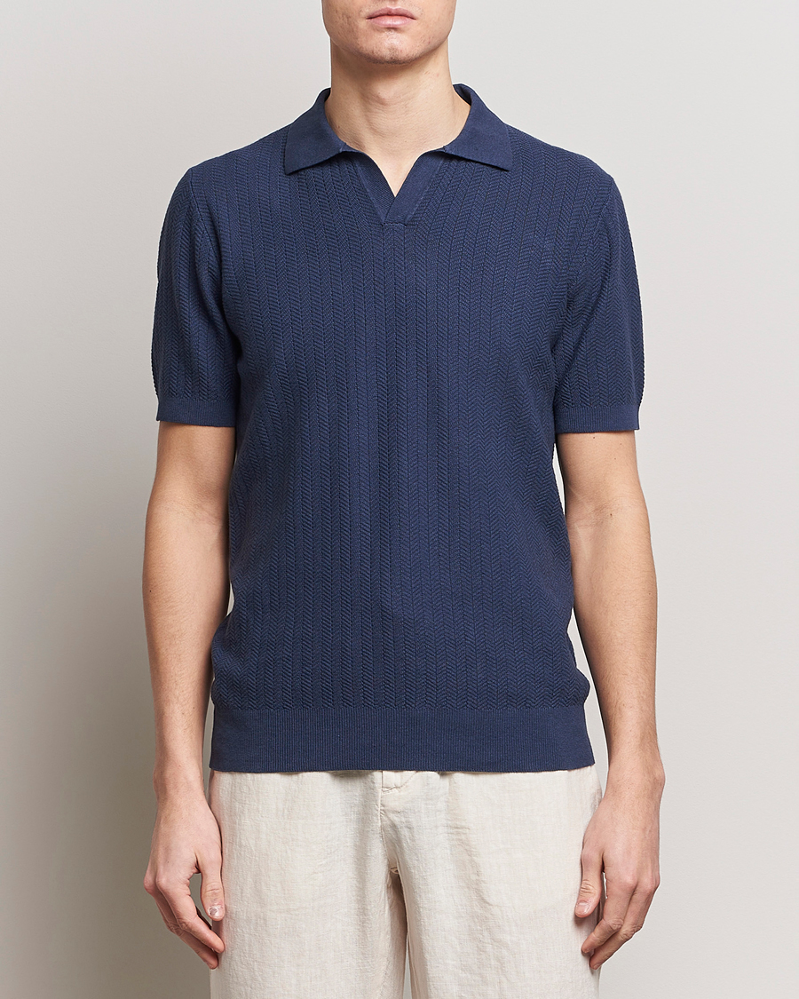 Herren | Poloshirts | Altea | Knitted Chevron Polo Navy