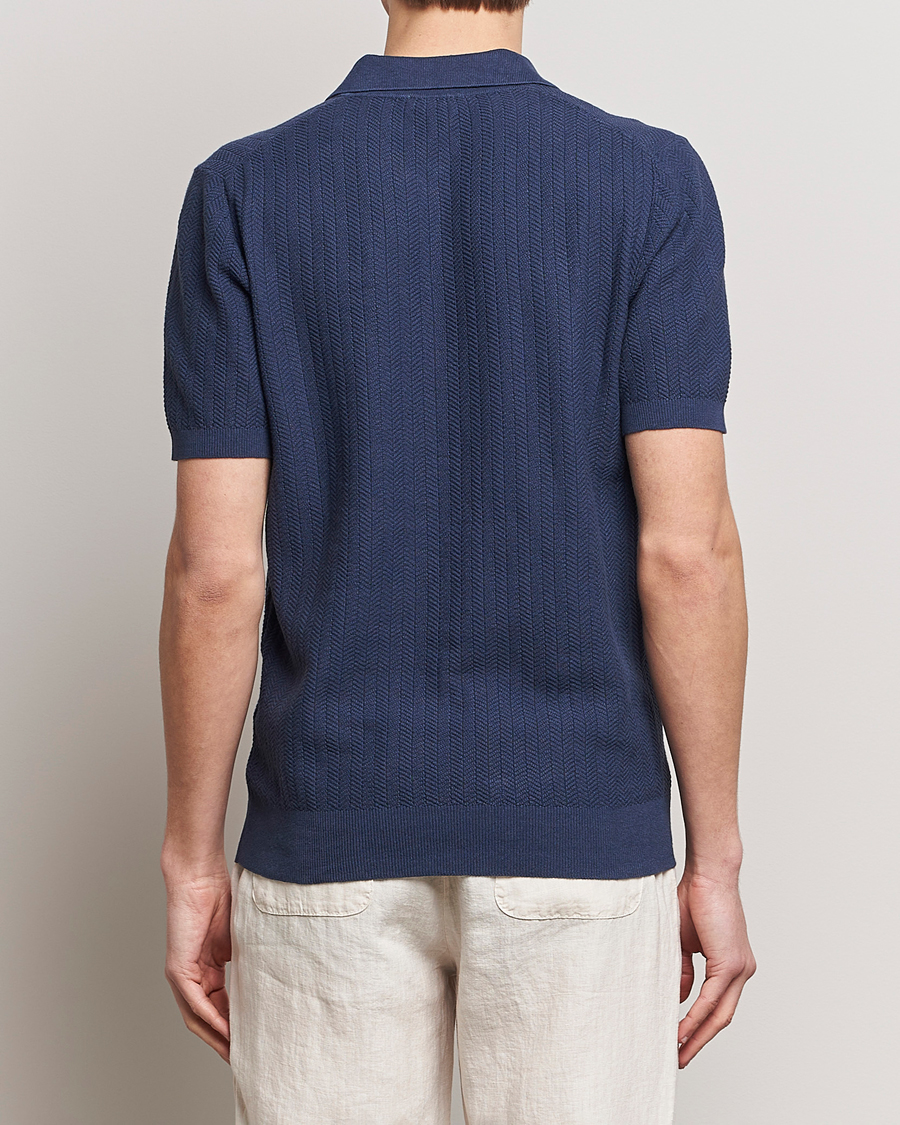 Herren | Poloshirts | Altea | Knitted Chevron Polo Navy