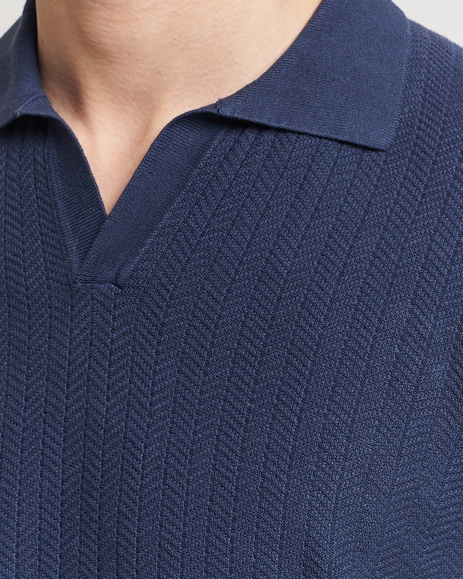Herren | Poloshirts | Altea | Knitted Chevron Polo Navy