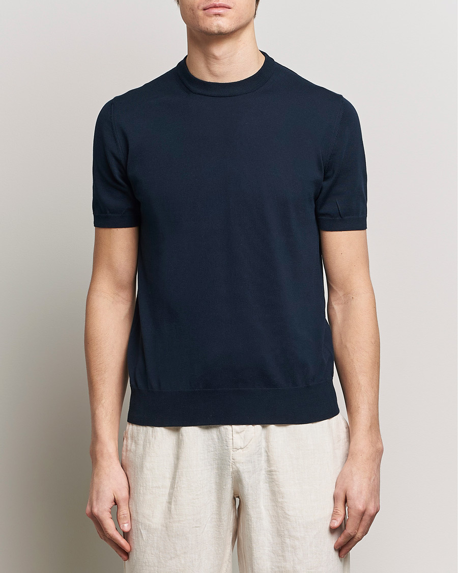 Herren | T-Shirts | Altea | Extrafine Cotton Knit T-Shirt Navy