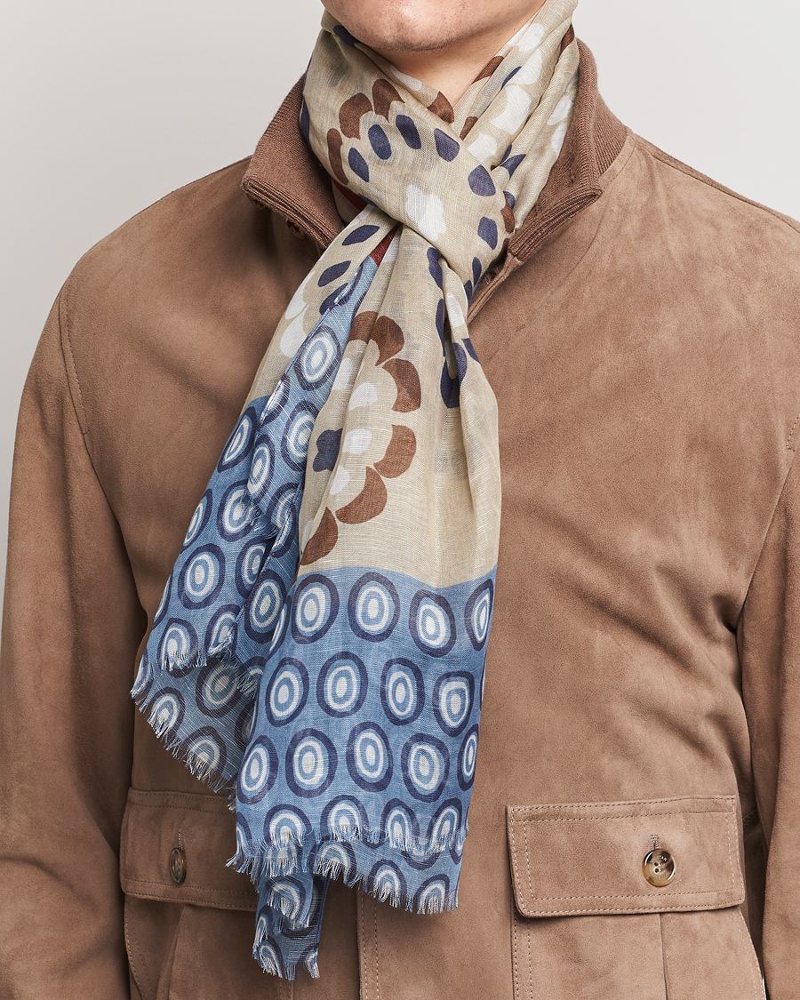 Herren | Altea Printed Linen Scarf Beige/Burgundy | Altea | Printed Linen Scarf Beige/Burgundy