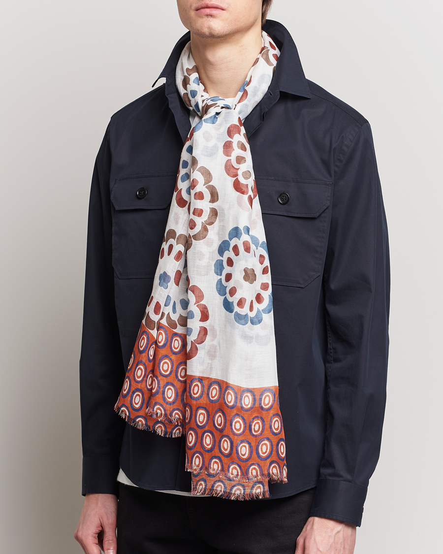 Herren | Altea Printed Linen Scarf Green/Orange | Altea | Printed Linen Scarf Green/Orange