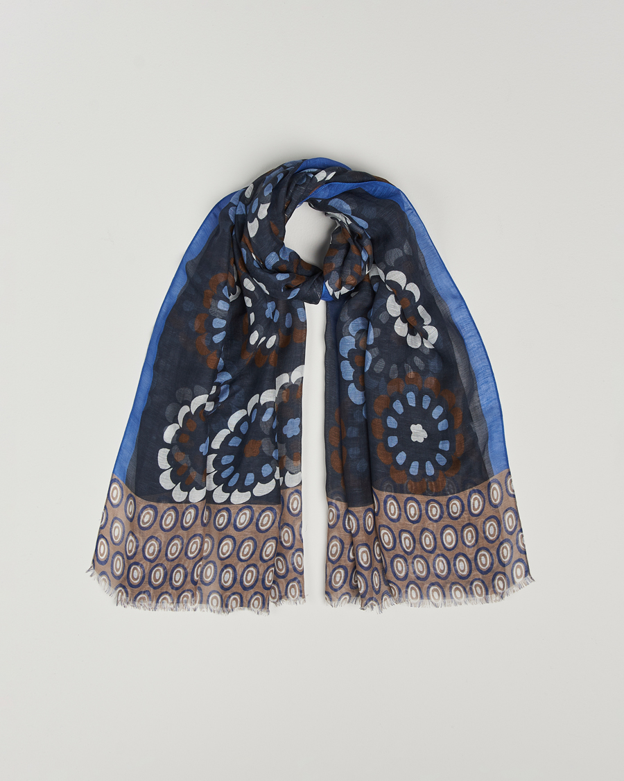 Herren | Altea Printed Linen Scarf Blue/Beige | Altea | Printed Linen Scarf Blue/Beige