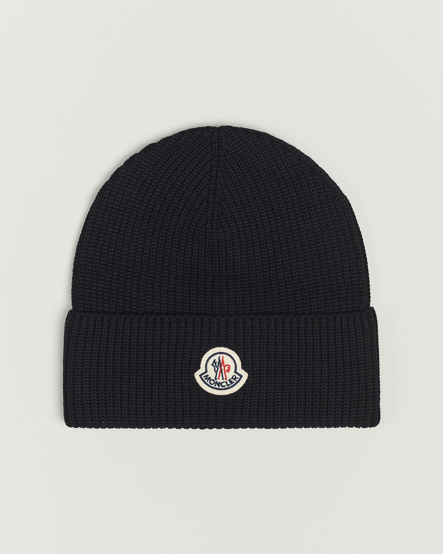 Herren | Moncler Ribbed Wool Beanie Black | Moncler | Ribbed Wool Beanie Black