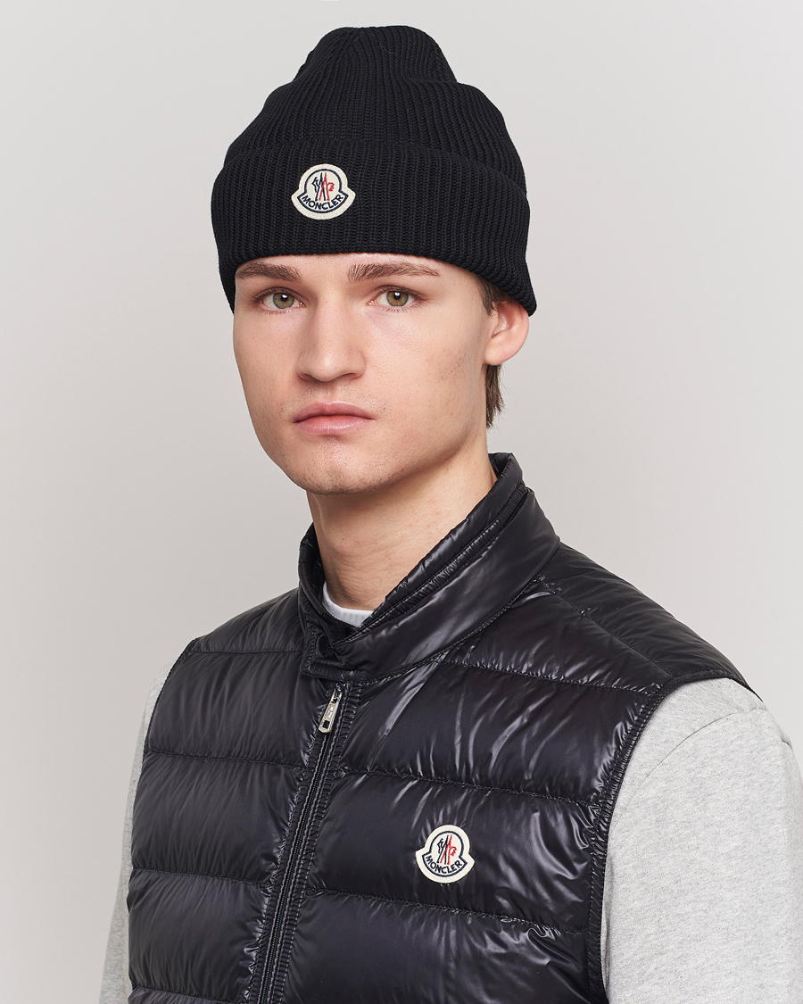 Herren | Moncler Ribbed Wool Beanie Black | Moncler | Ribbed Wool Beanie Black