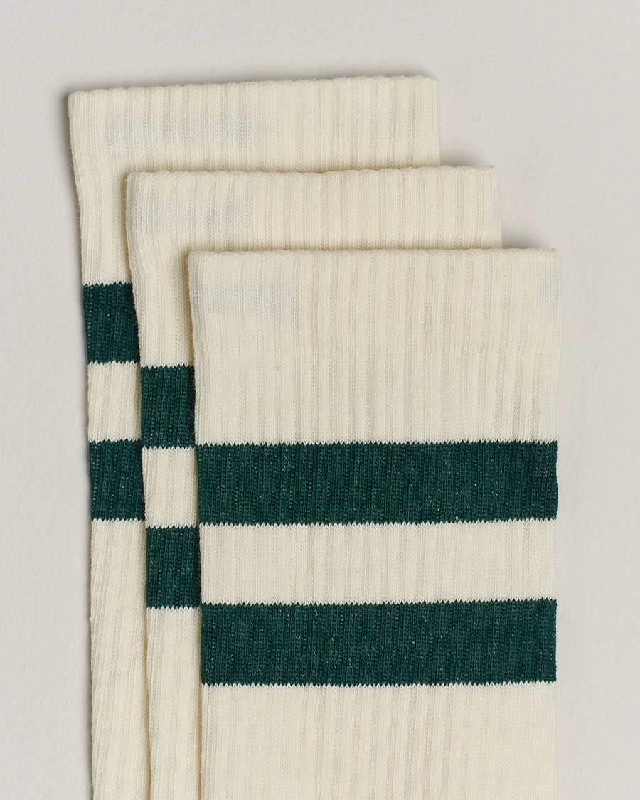 Herren | Sweyd | Sweyd | 3-Pack Two Stripe Cotton Socks White/Green