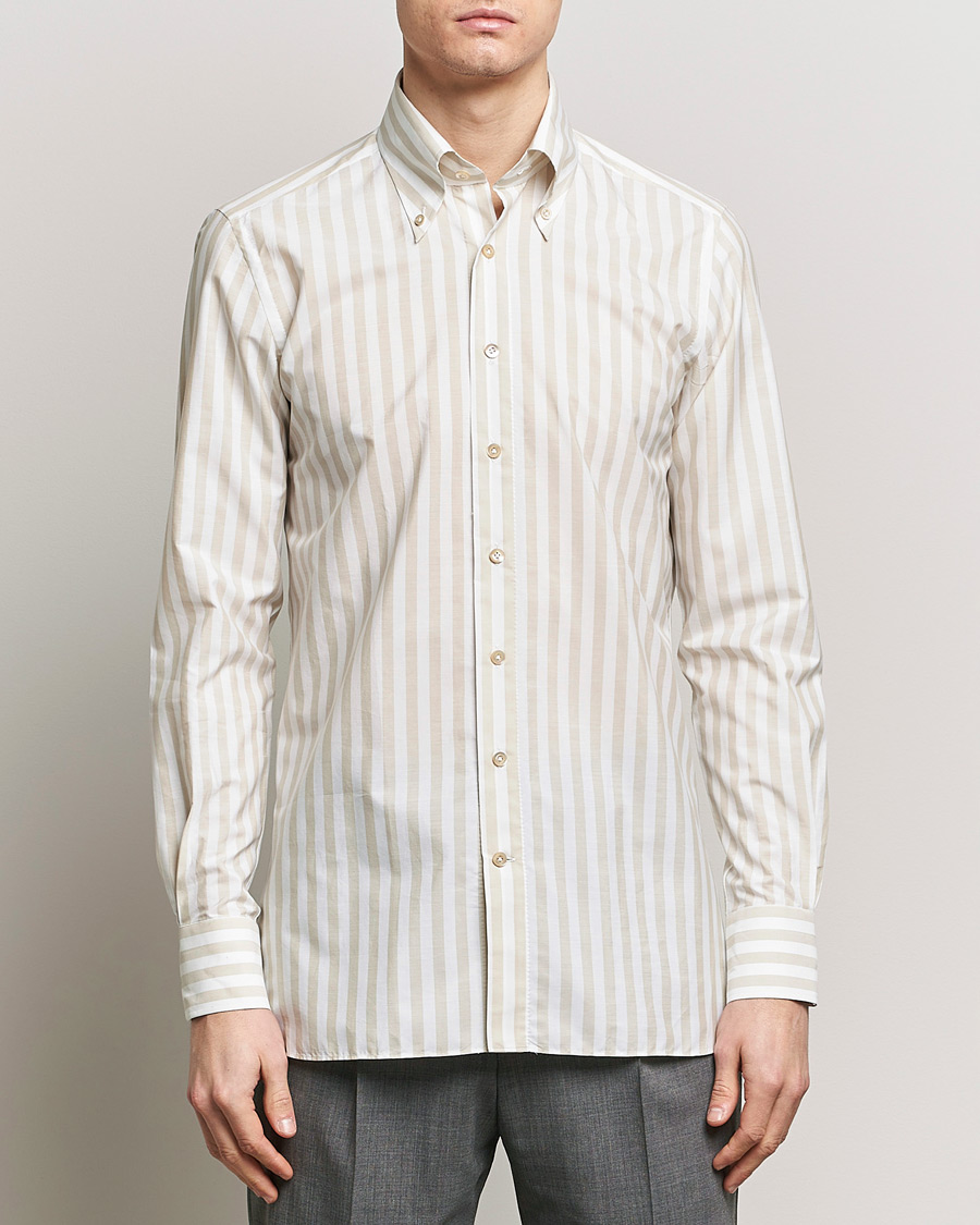 Men | Shirts | 100Hands | Striped Cotton Shirt Brown/White