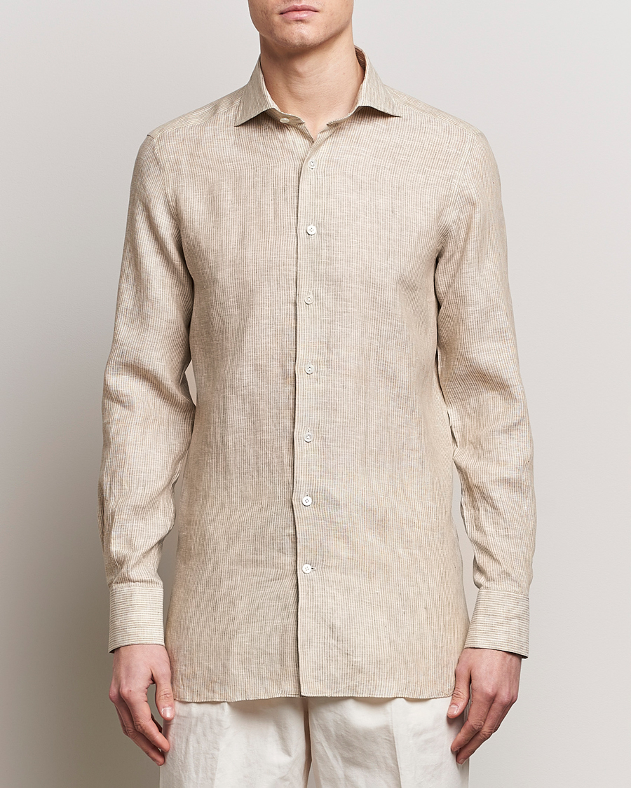 Herren | Kleidung | 100Hands | Striped Linen Shirt Brown