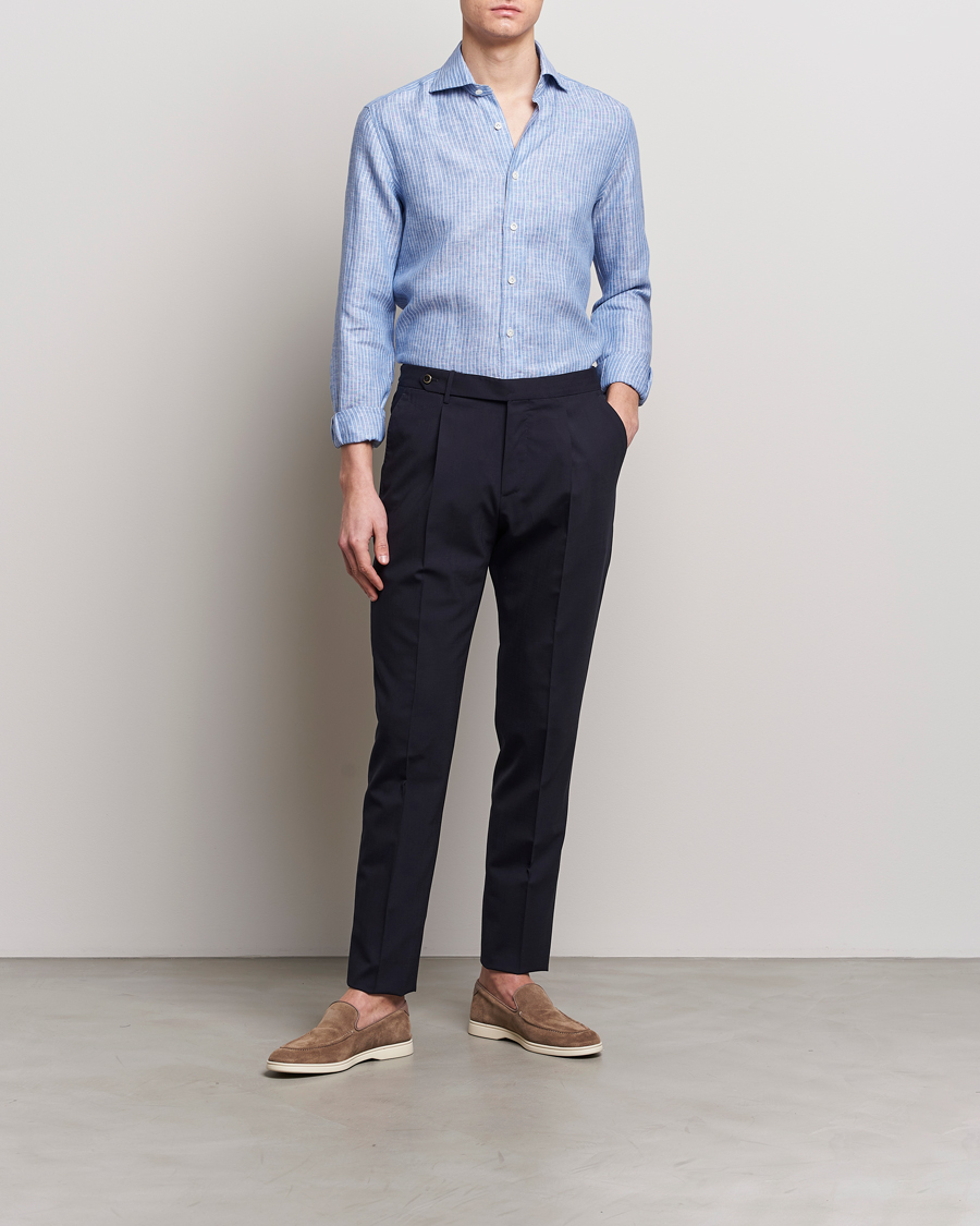 Herren | Hemden | 100Hands | Striped Linen Shirt Navy