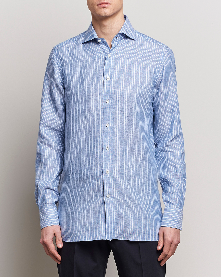 Herren | Summer | 100Hands | Striped Linen Shirt Navy