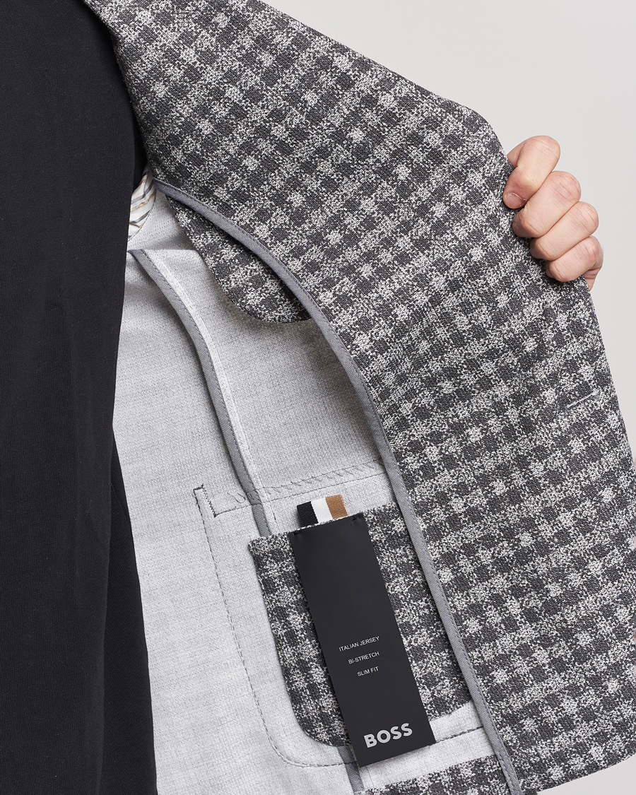 Herren | Sakkos | BOSS BLACK | Hanry Checked Jersey Blazer Silver