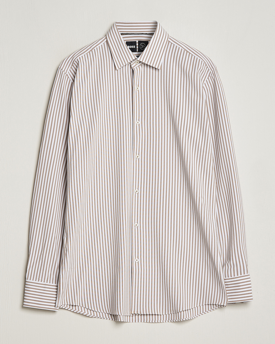 Herren | Hemden | BOSS BLACK | Hank 4-Way Stretch Striped Shirt Medium Beige