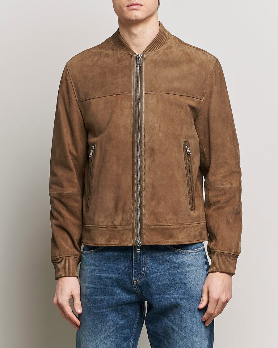 Men | Spring Jackets | BOSS BLACK | Malbano Leather Jacket Open Brown