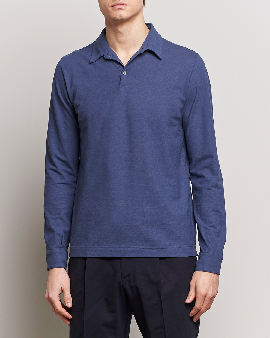 Herren | Pullover | Zanone | Ice Cotton Long Sleeve Polo Steel Blue