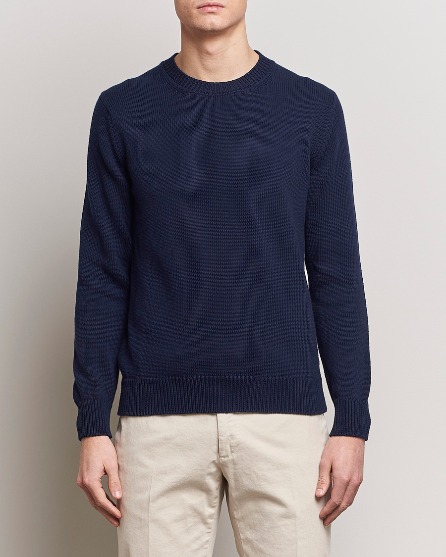 Herren | Italian Department | Zanone | Soft Cotton Crewneck Sweater Navy