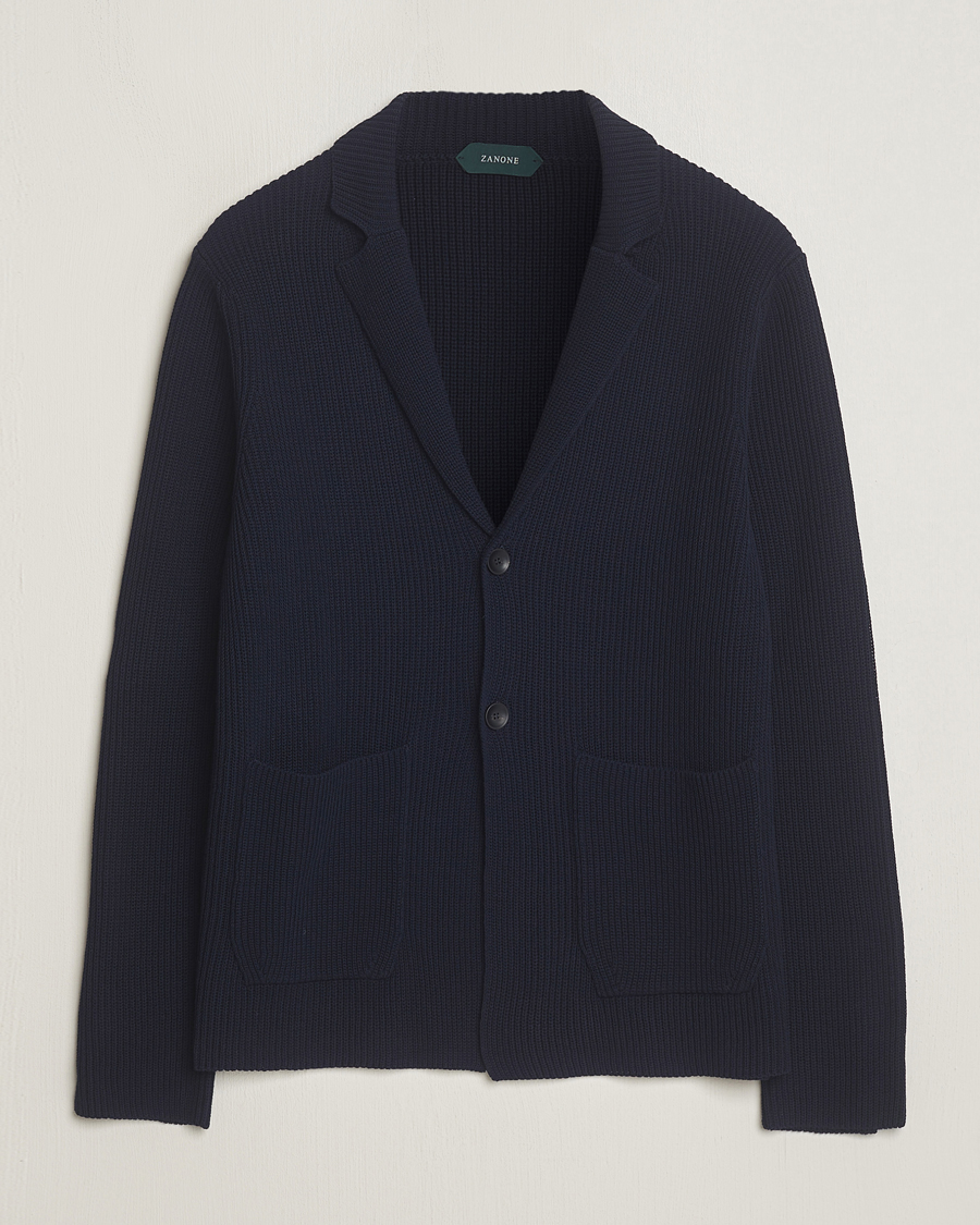 Herren | Sakkos | Zanone | Cotton Rib Knitted Blazer Navy