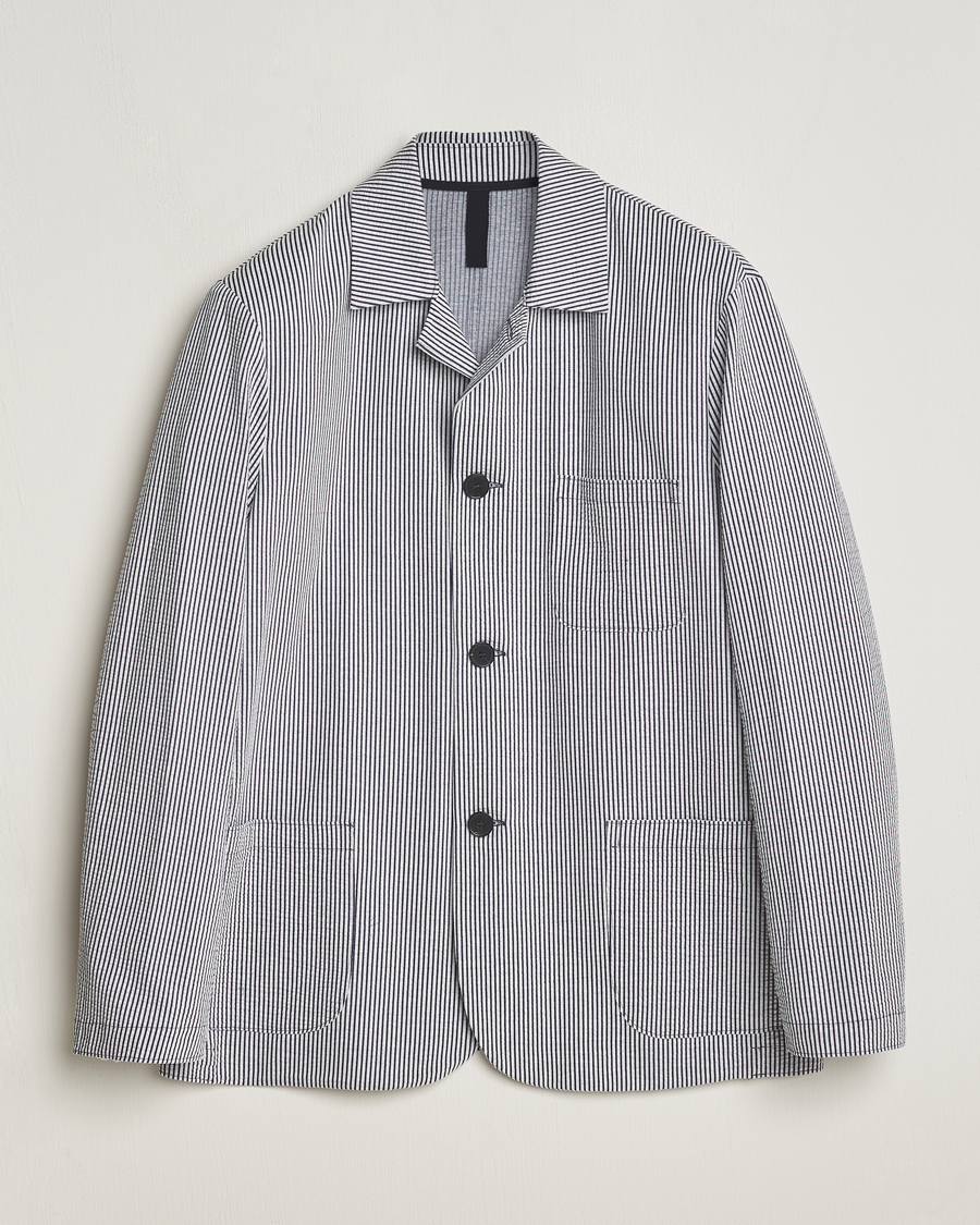 Herren | Sakkos | Harris Wharf London | Coolmax Striped Seersucker Drop Shoulder Blazer Blue/Cream