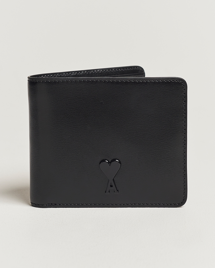 Herren | AMI Tonal Heart Logo Leather Wallet Black | AMI | Tonal Heart Logo Leather Wallet Black
