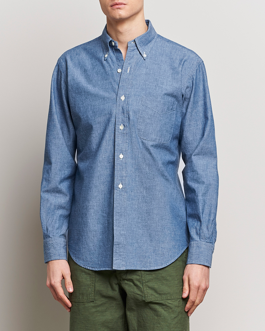 Men | Kamakura Shirts | Kamakura Shirts | Vintage Ivy Chambray Button Down Shirt Blue