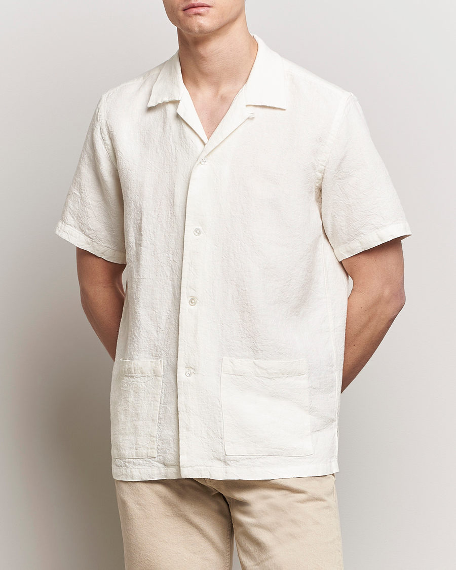 Herren | Neue Produktbilder | Kamakura Shirts | Vintage Ivy Heavy Linen Beach Shirt White
